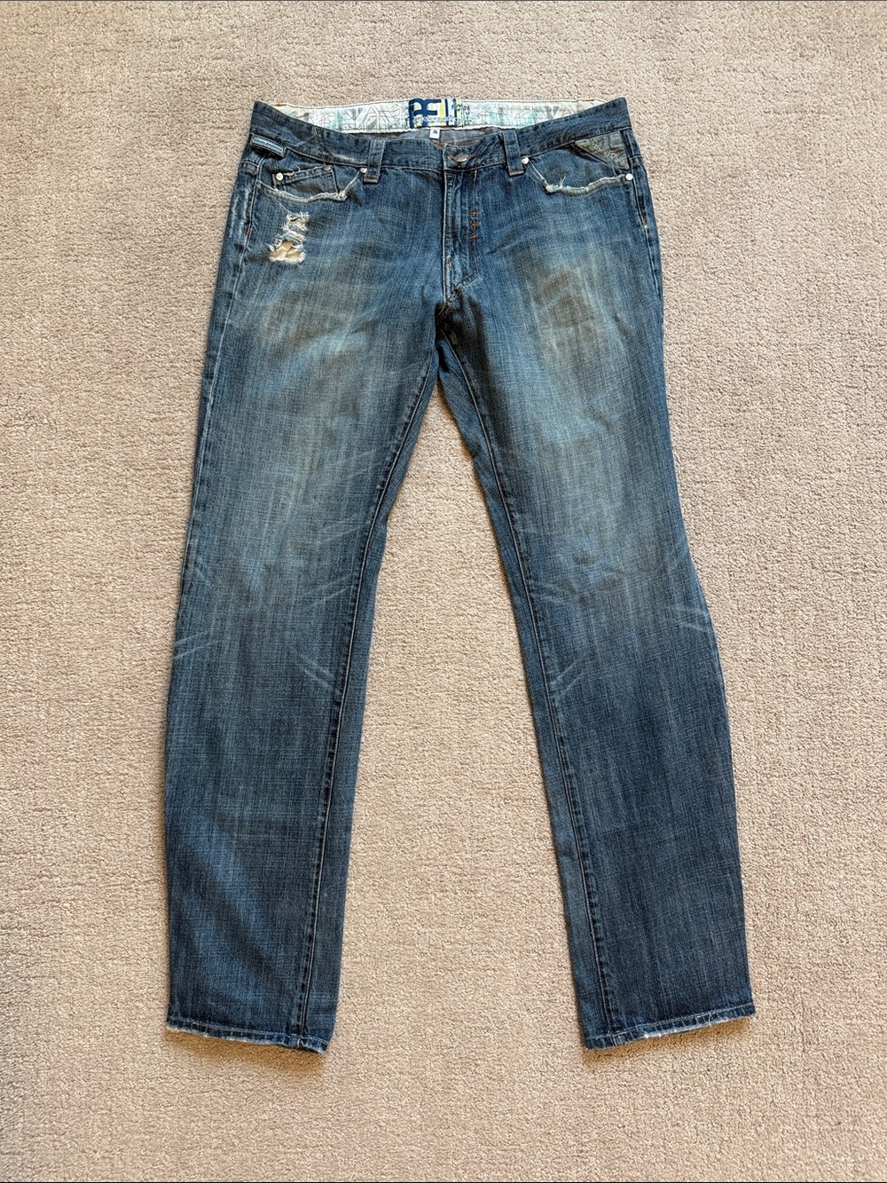 Five Four Men's Dark Blue Distressed Slim Straight Jeans - 36